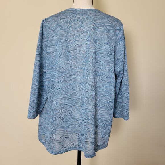 Chico's Easywear Size 3/XL Wavy Textured Cardigan 3/4 Sleeve V-Neck Soft Blue - Picture 8 of 15